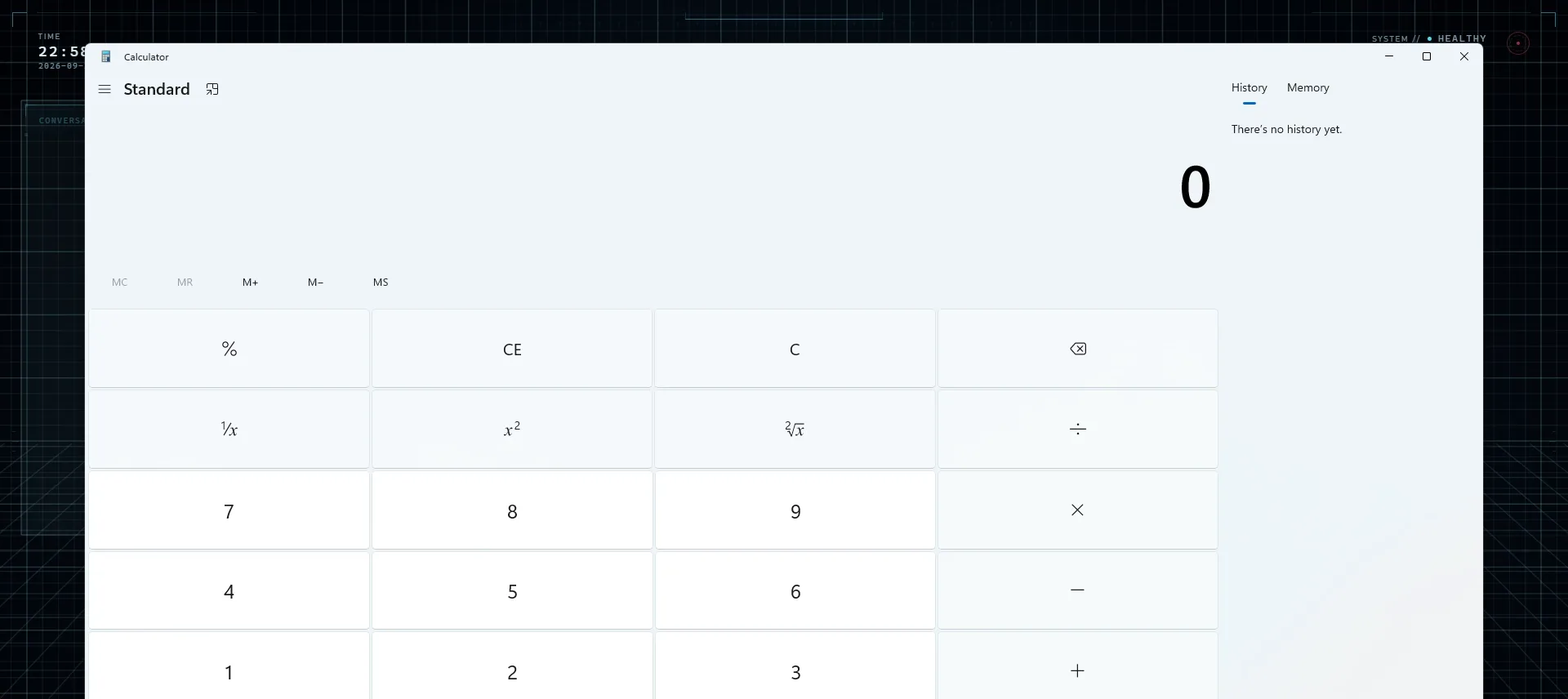 A typed request opens Windows Calculator over the HUD on the named monitor; a follow-up asking JARVIS to type into it is refused; Calculator closes on request.